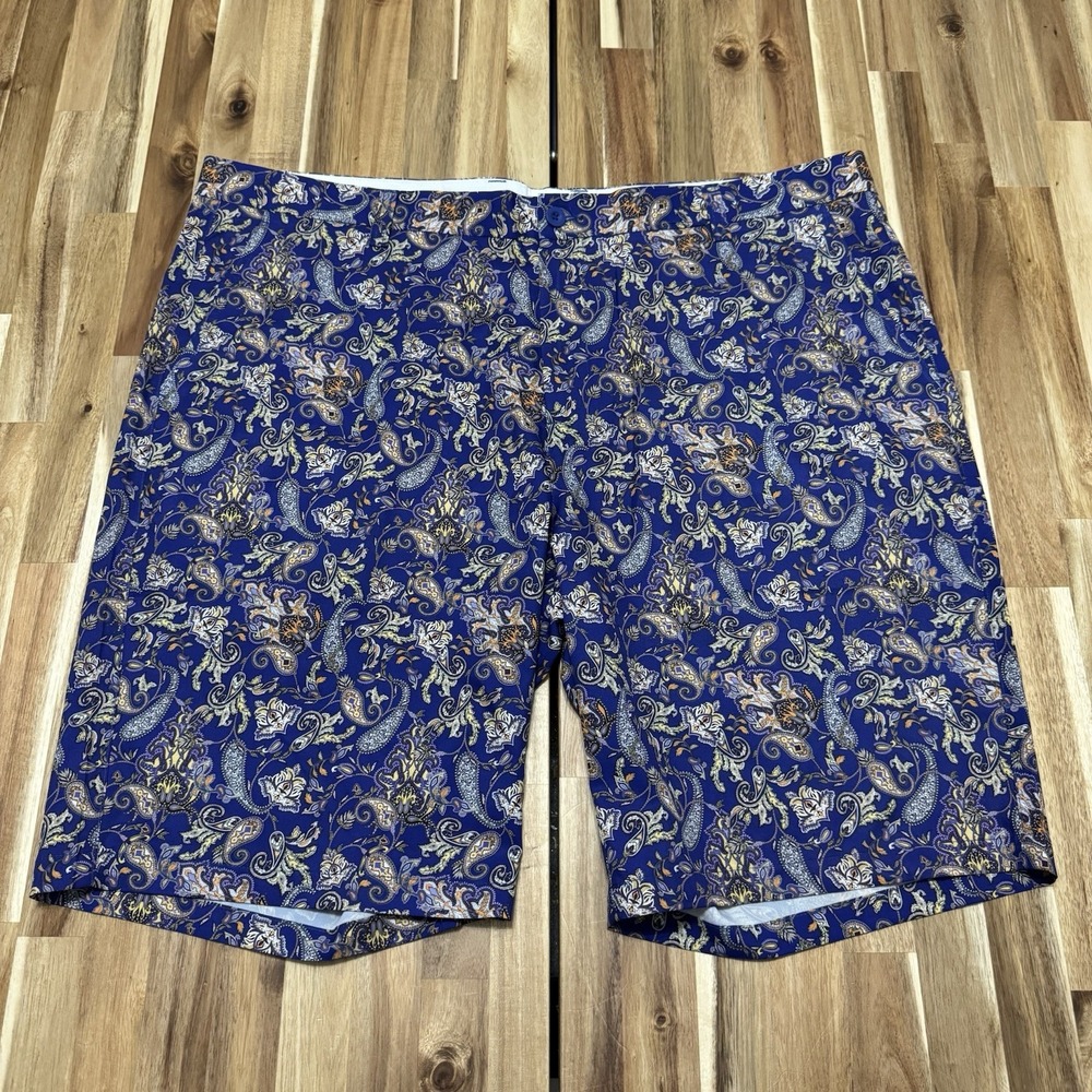 Hreski Shorts Mens 42 Blue Paisley Performance Stretch Colorful‎ Golf 10" Inseam